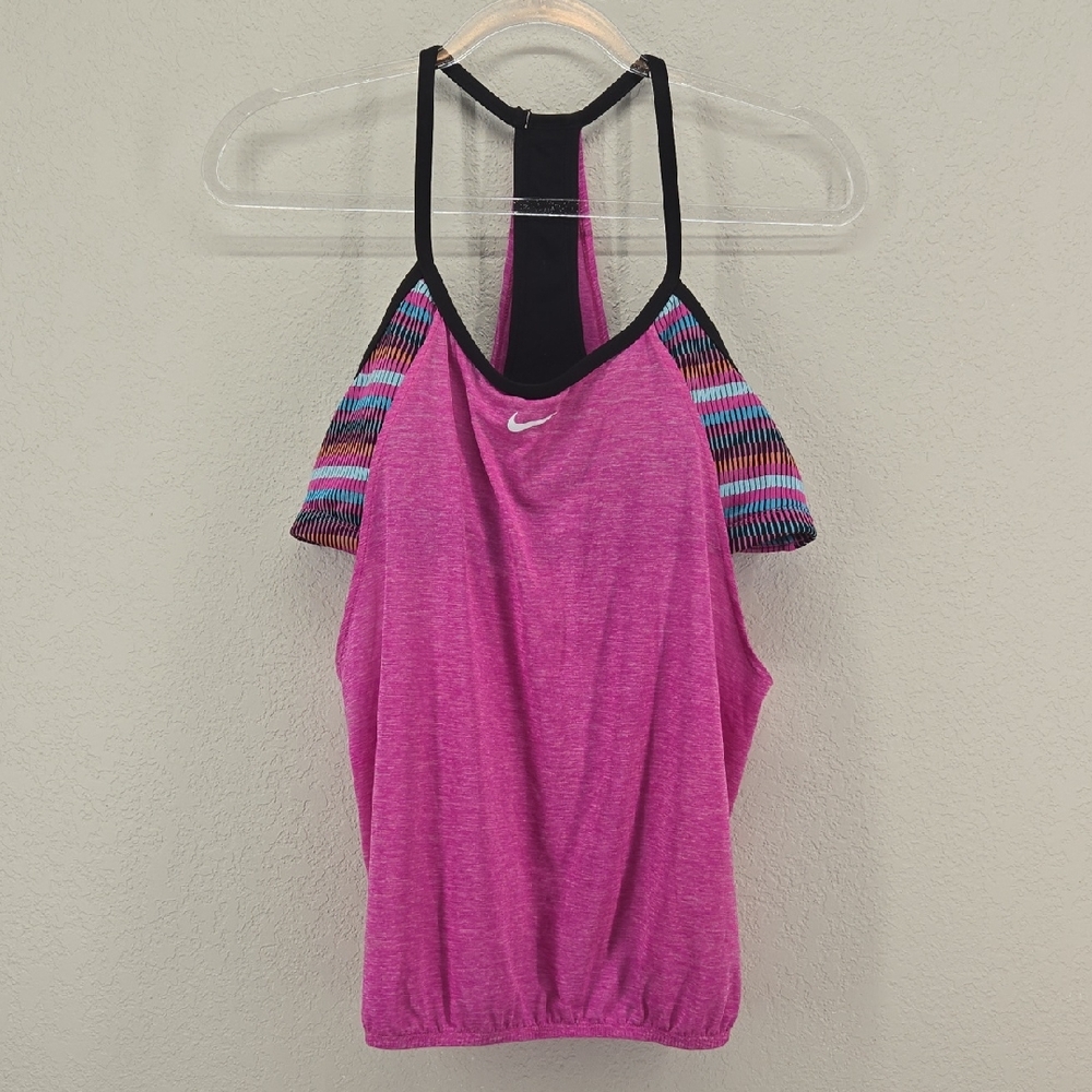 Nike Vibrant Pink Tank with Multicolor built in bra size large